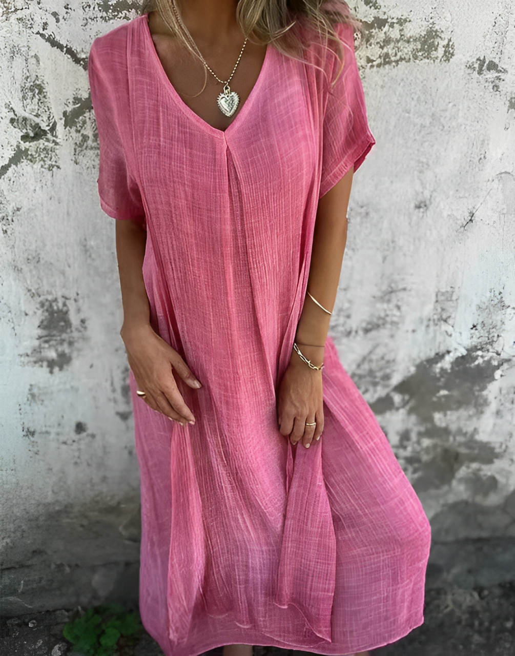 VESTIDO ALGODÓN Y LINO CON ESCOTE EN V
