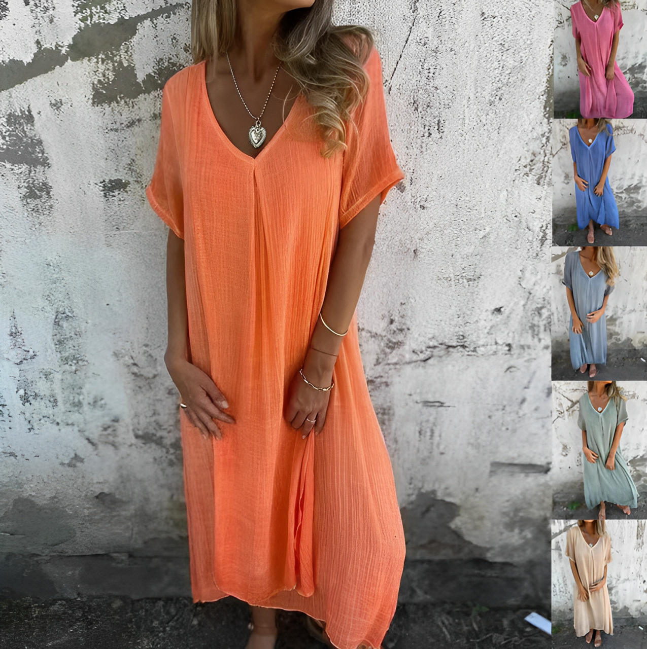VESTIDO ALGODÓN Y LINO CON ESCOTE EN V